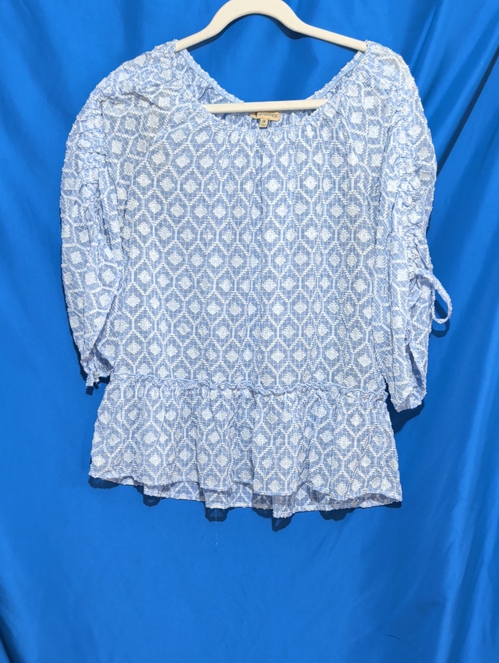 Democracy Light Blue & White Patterned Peasant Tunic
